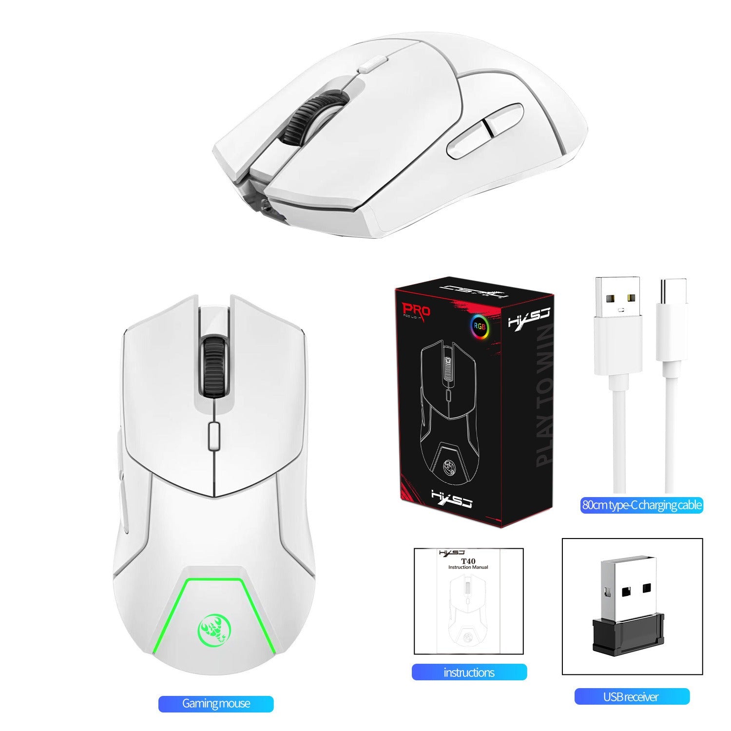 HXSJ 2.4G Wireless Mute Game Mouse with 4000DPI