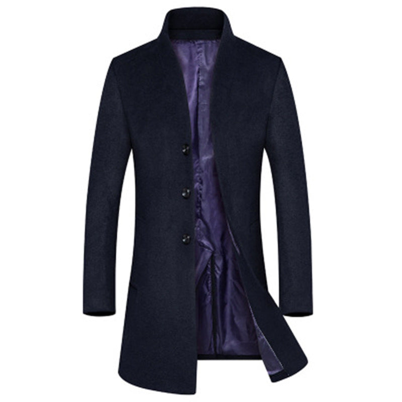 Men's Wool Blend Overcoat with Fashionable Monk Collar