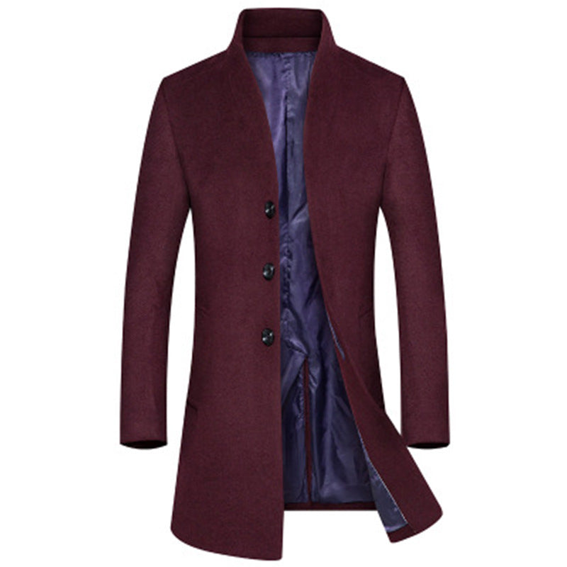 Men's Wool Blend Overcoat with Fashionable Monk Collar