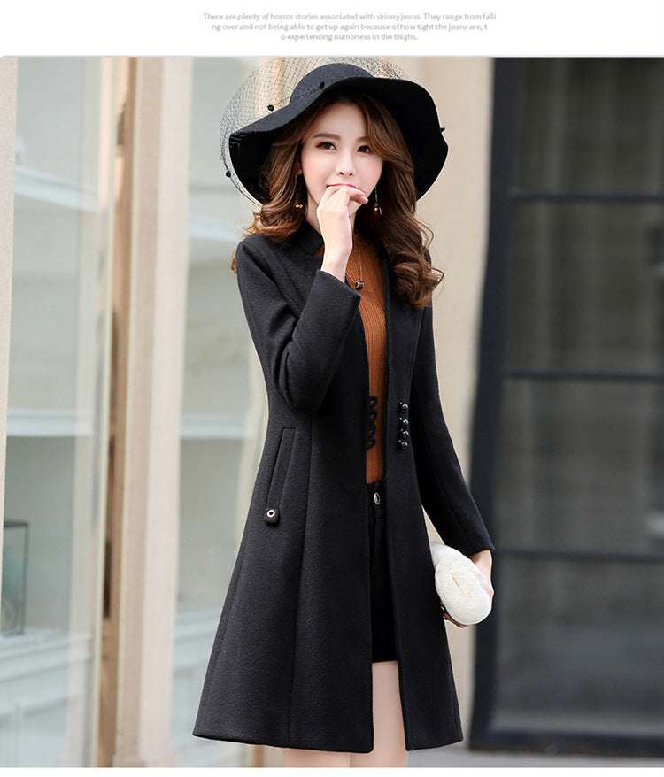 Women's Fashionable Wool Blend Long Trench Coat