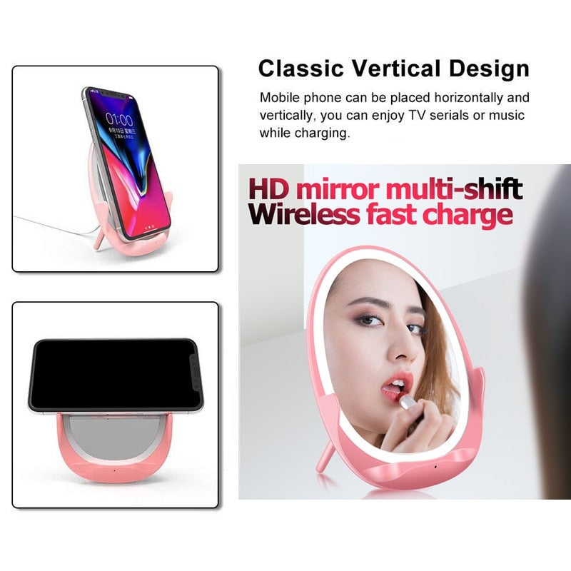Portable Stand Mirror with Light and Wireless Charger