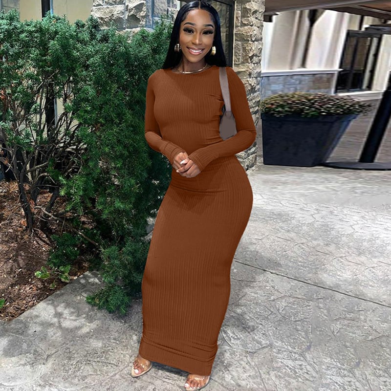 European American Style Solid Color Slim Fit Dress