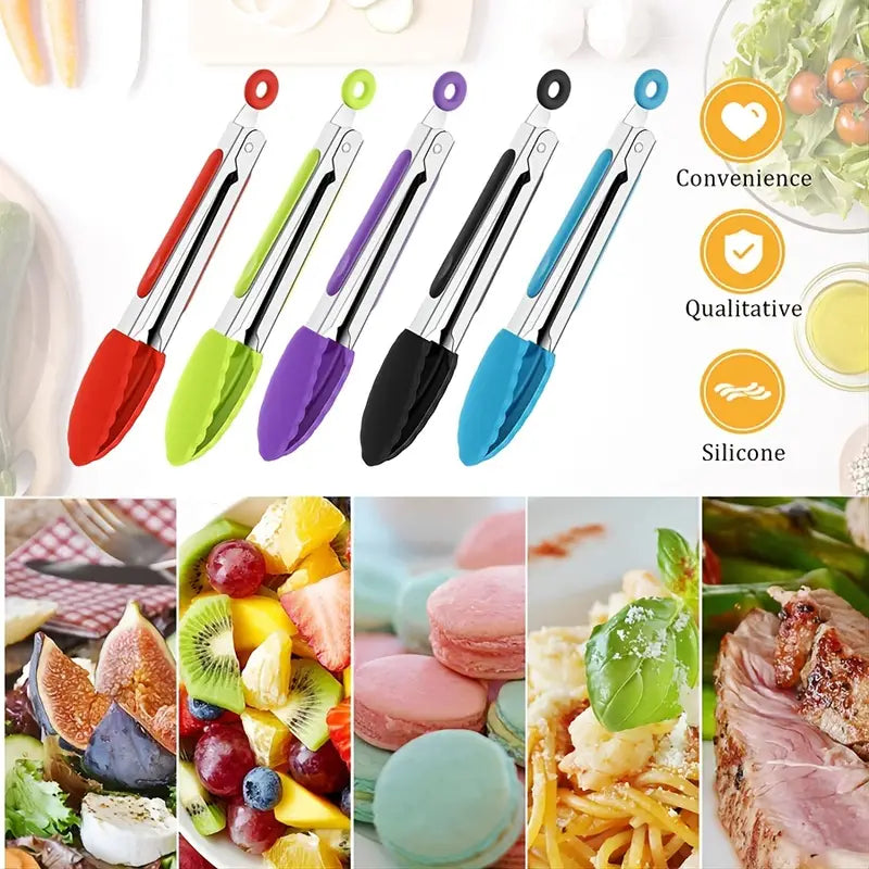 5PCS 7″ Silicone Tip Kitchen Tongs