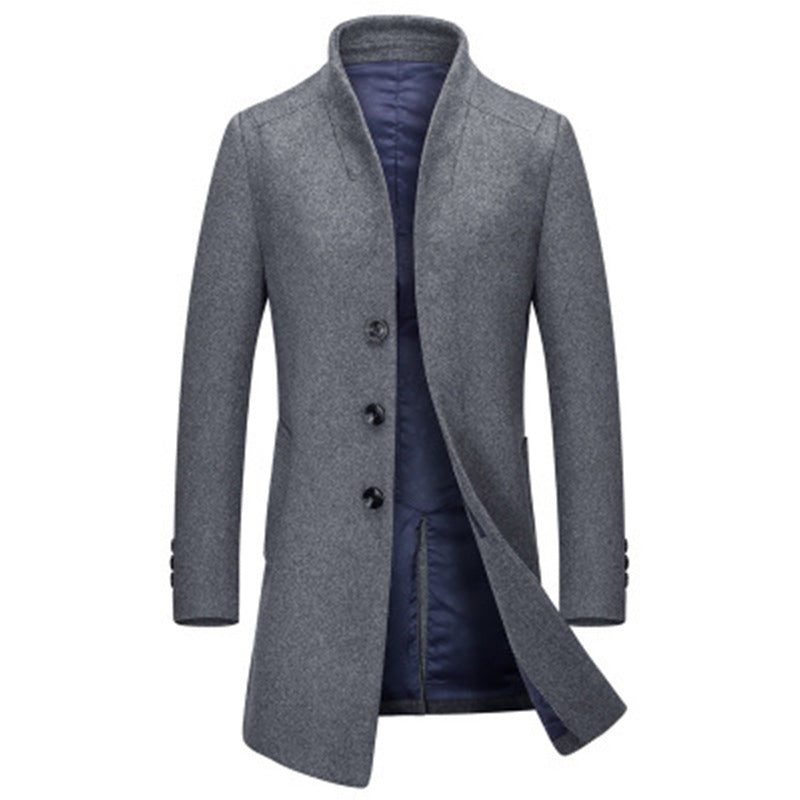 Men's Wool Blend Overcoat with Fashionable Monk Collar