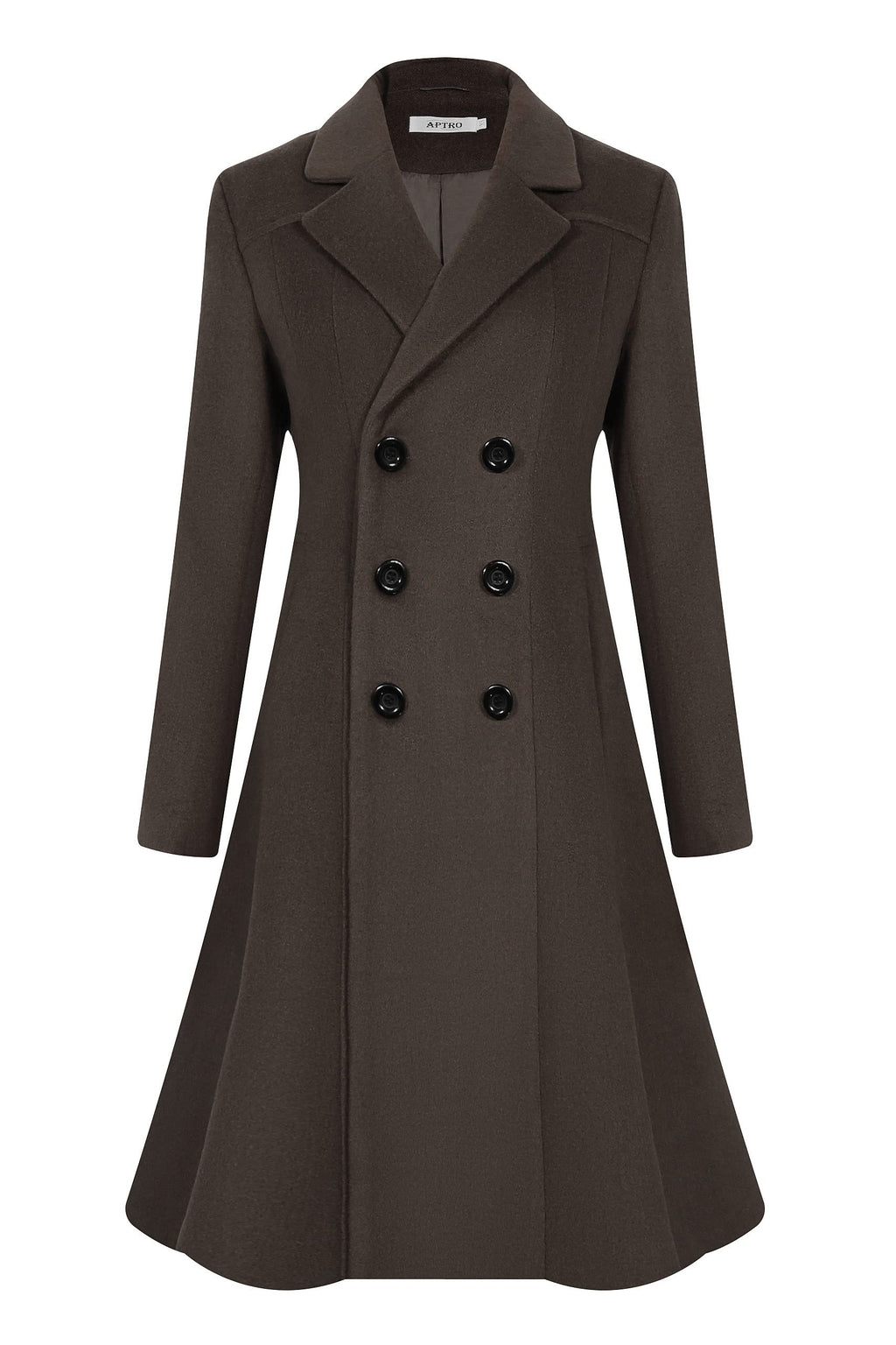 APTRO Womens Winter Dress Coats Wool Blend Double Breasted Long Peacoat Ws02 Brown 2X