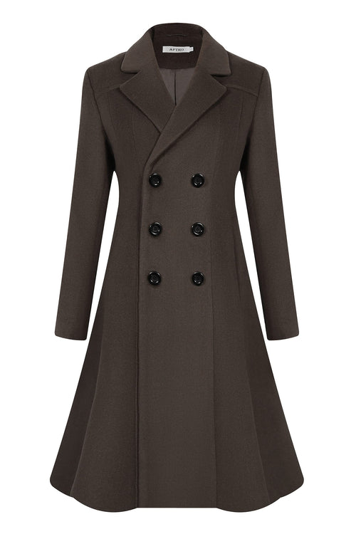 APTRO Womens Winter Dress Coats Wool Blend Double Breasted Long Peacoat Ws02 Brown 2X