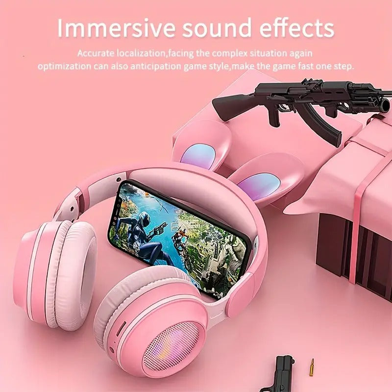 Cute Rabbit Wireless Headphones with RGB LED for Kids