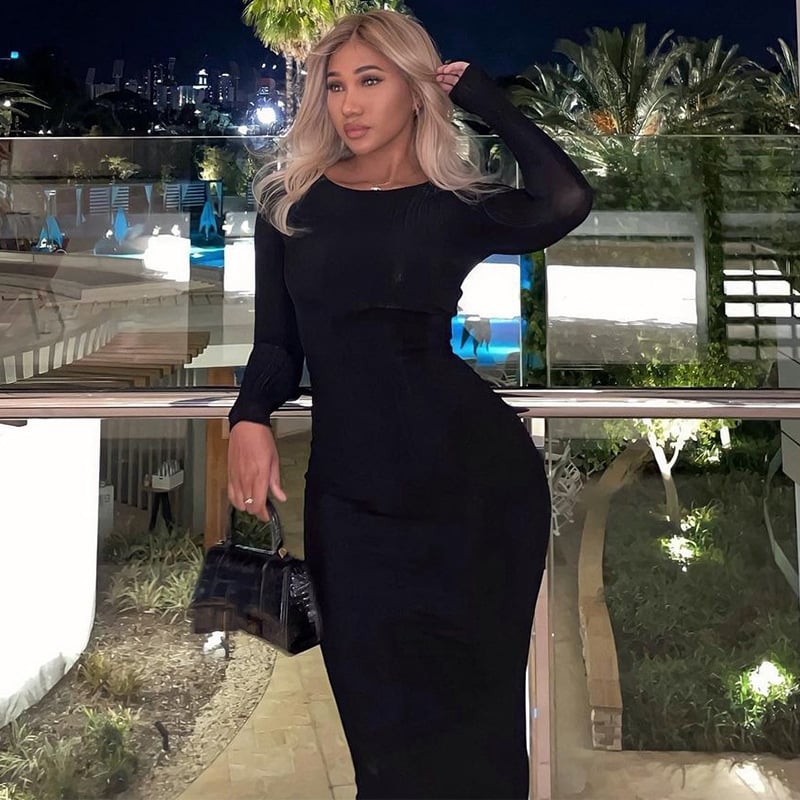 European American Style Solid Color Slim Fit Dress