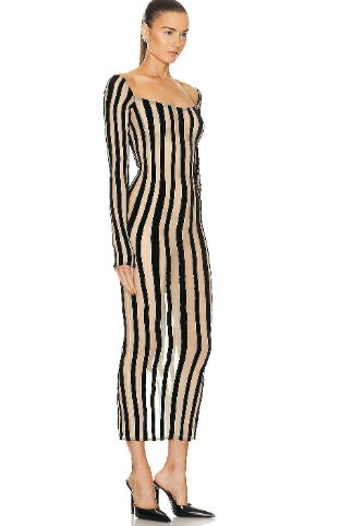 Slim Fit Mesh Striped Dress - European and American Style