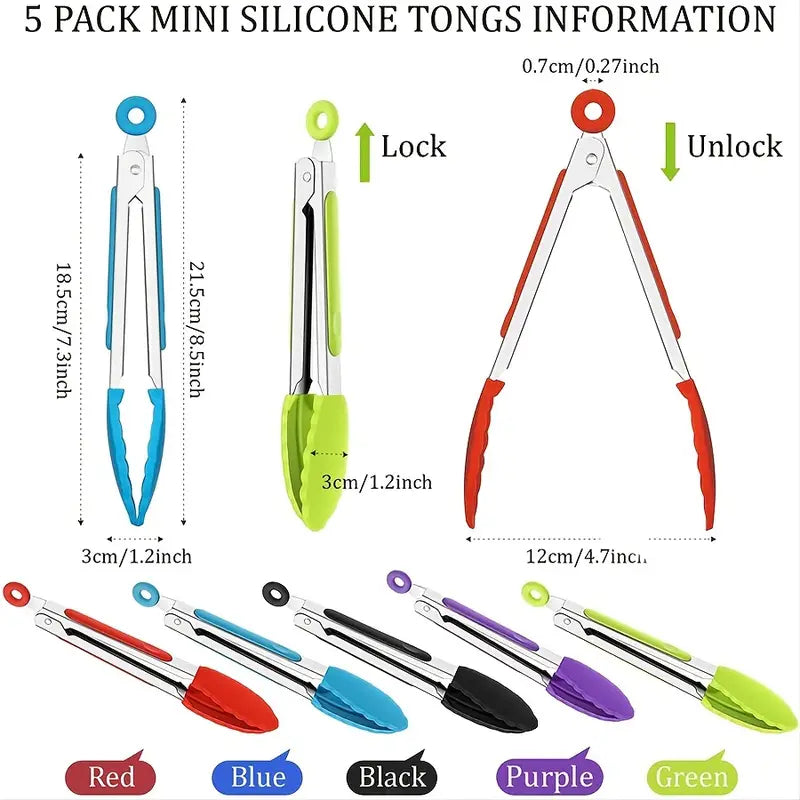 5PCS 7″ Silicone Tip Kitchen Tongs