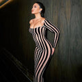 Slim Fit Mesh Striped Dress - European and American Style