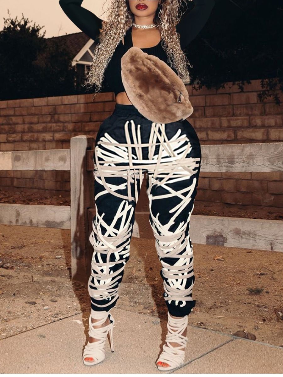 European American Women's Fashion Dark Belt Pants