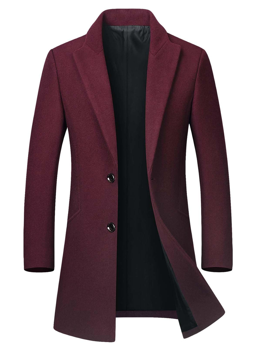 Litteking Mens Winter Coat Wool Trench Overcoat Casual Single Breasted Pea Top Jacket Red S