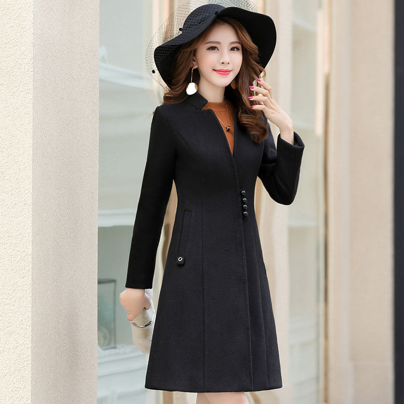 Women's Fashionable Wool Blend Long Trench Coat