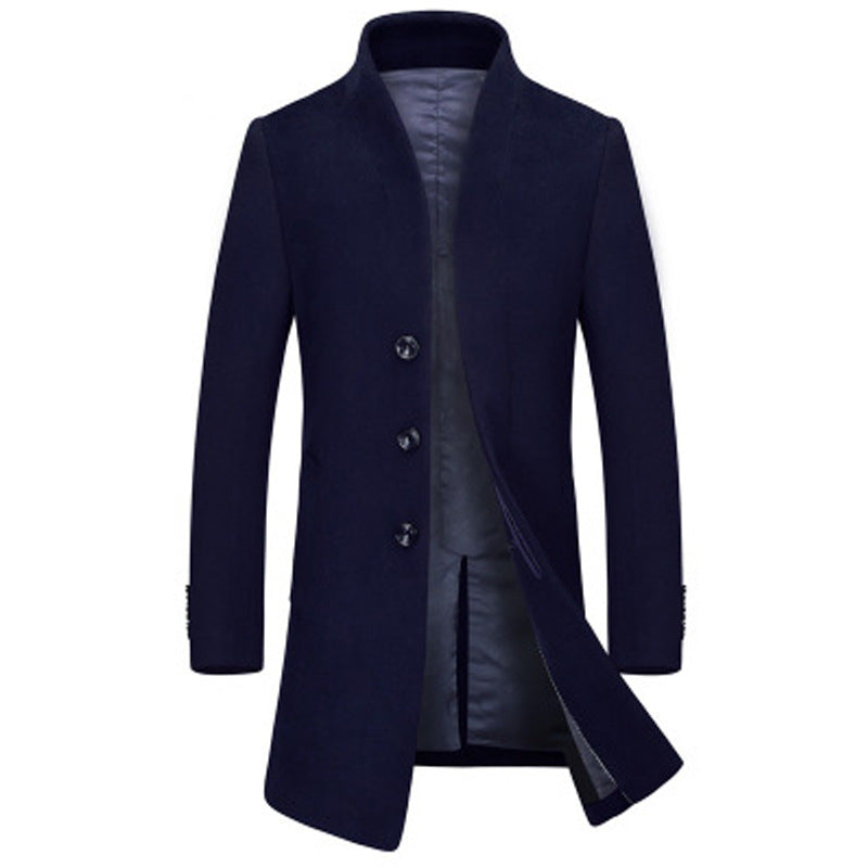 Men's Wool Blend Overcoat with Fashionable Monk Collar