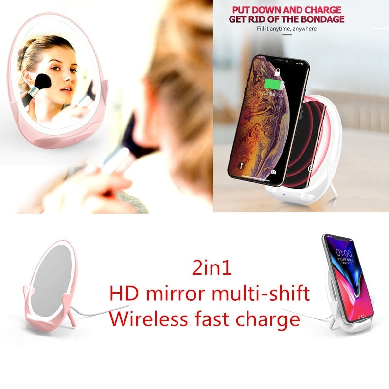 Portable Stand Mirror with Light and Wireless Charger