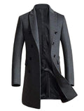 Minibee Mens Woolen Trench Coat Double Breasted Slim Fit Winter Overcoat Long Jacket Business Pea Jacket Grey M