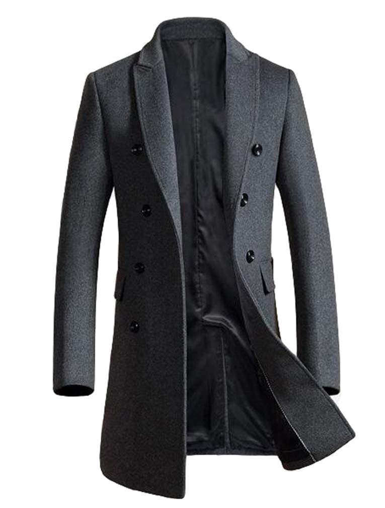 Minibee Mens Woolen Trench Coat Double Breasted Slim Fit Winter Overcoat Long Jacket Business Pea Jacket Grey M