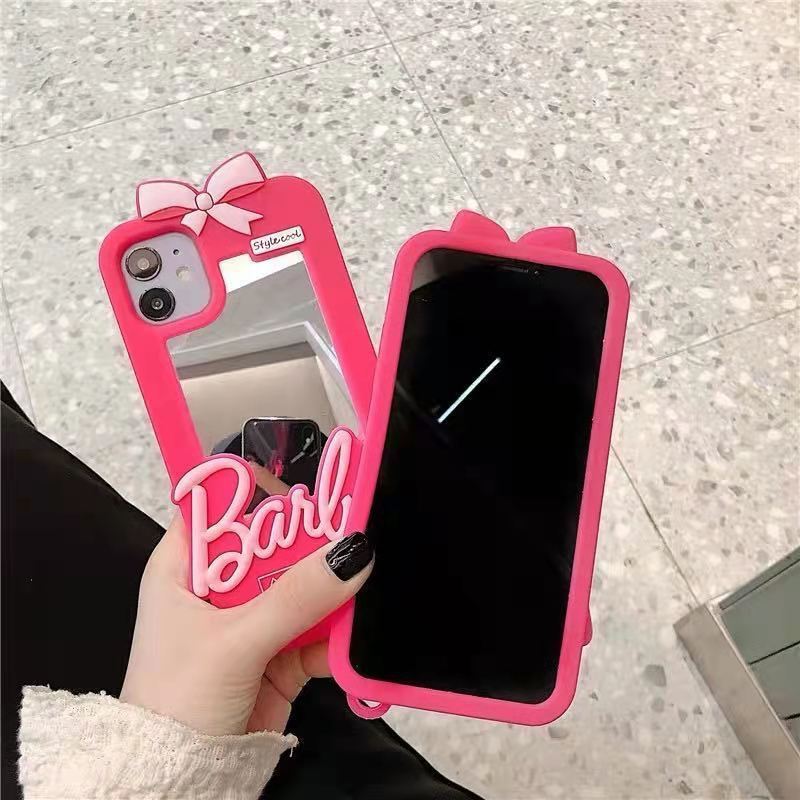 Pink Barbie Mirror Silicone Case for iPhone 14 Pro Max