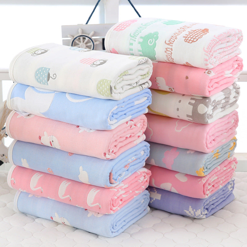 Pure Cotton 6-Layer Baby Bath Towel Blanket, 110cm